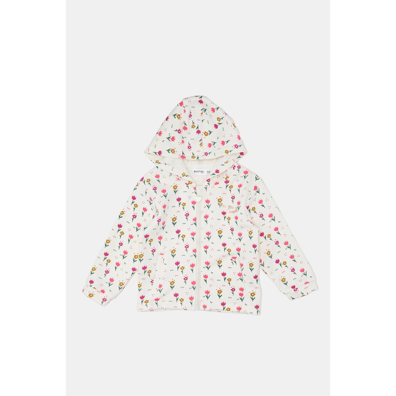Infant Girls Ivory Printed Hooded Sweatshirt
