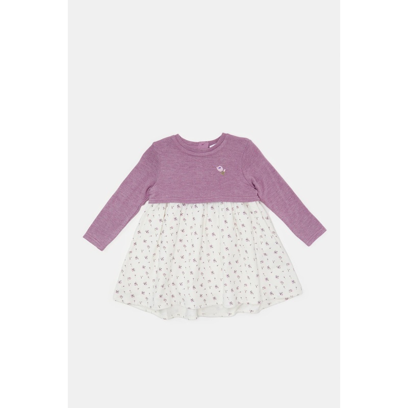 Infant Girls Purple And White Floral Sweater Dress