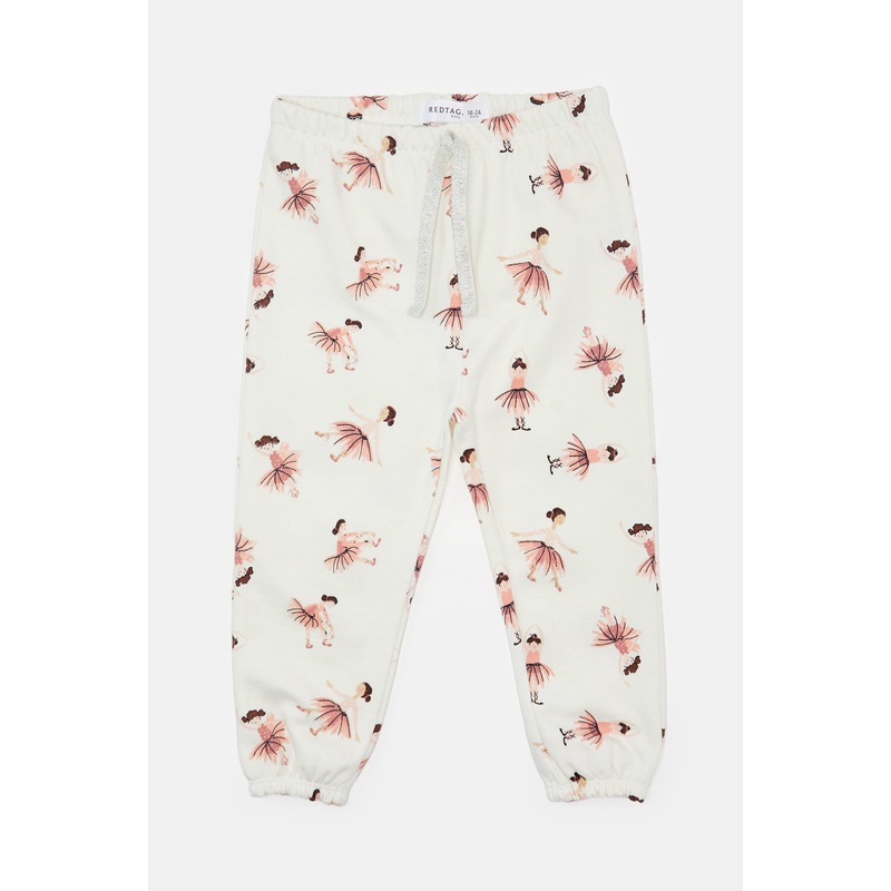 Infant Girls White Printed Active Pants