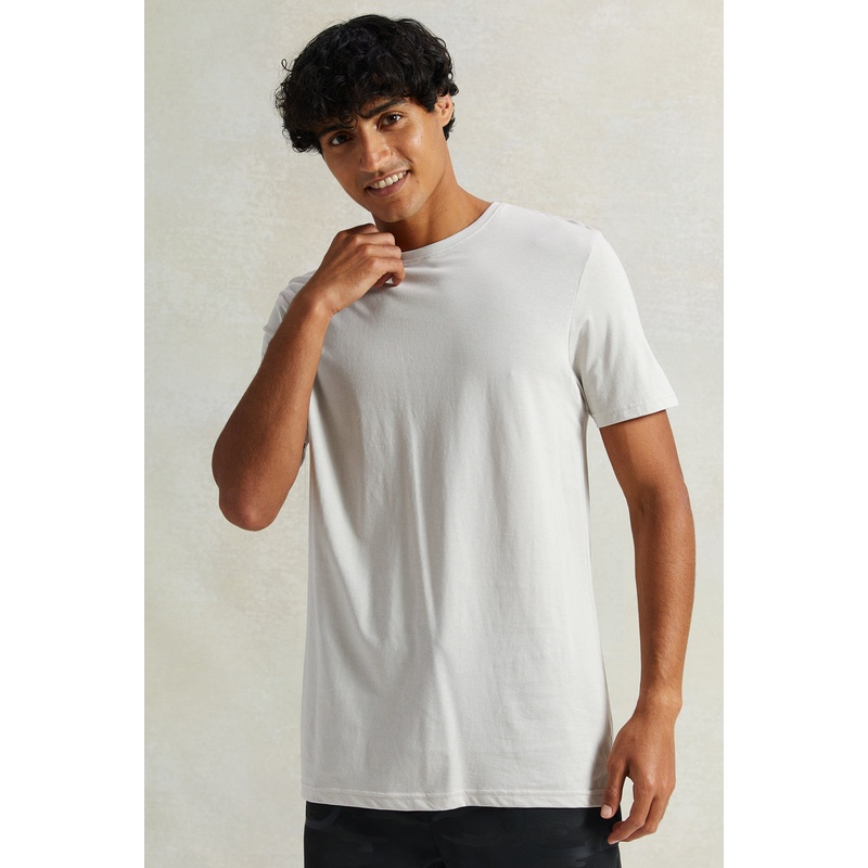 Men Beige Crew Neck Solid T-Shirt