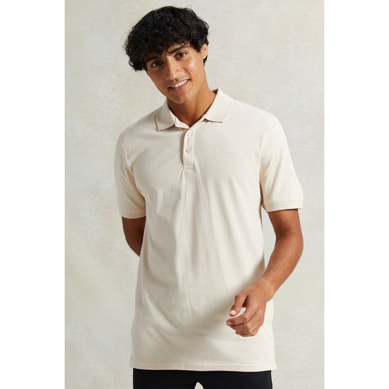 Men Beige Polo Shirt With Chest Logo