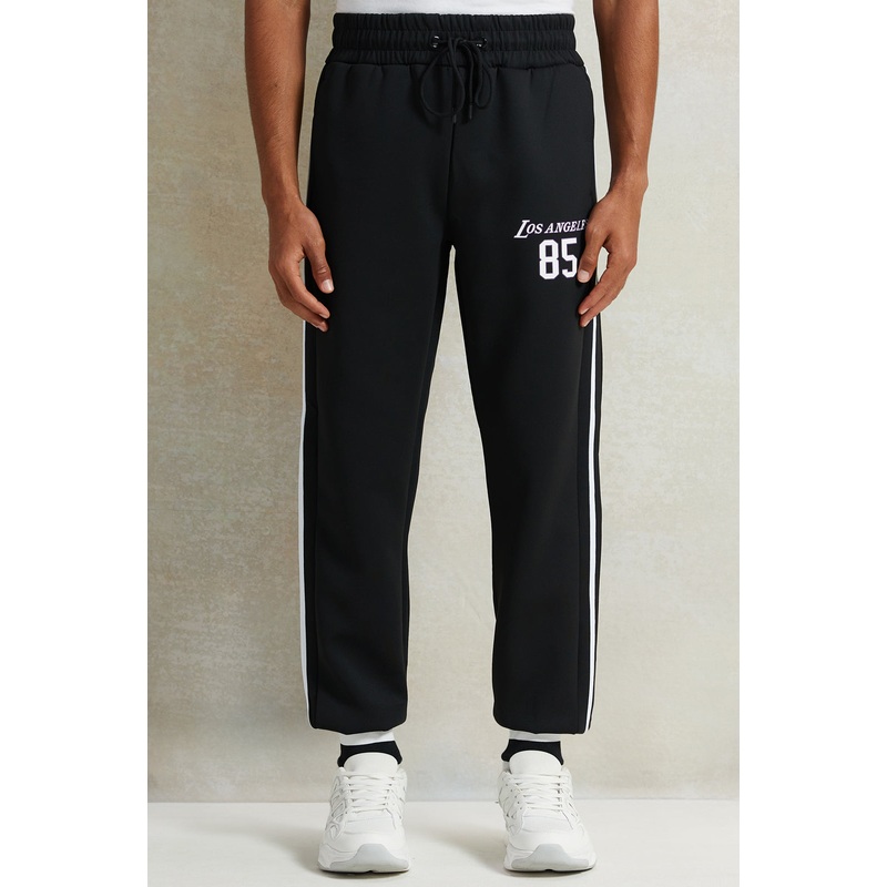 Men Black Printed Basketball Active Pant