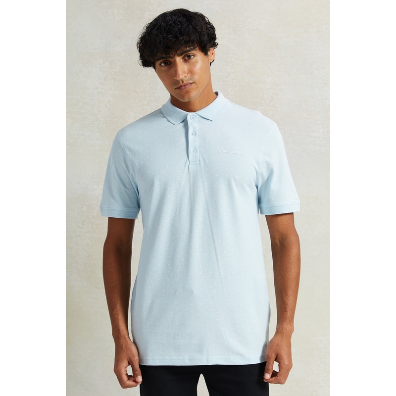 Men Blue Polo Shirt With Chest Logo