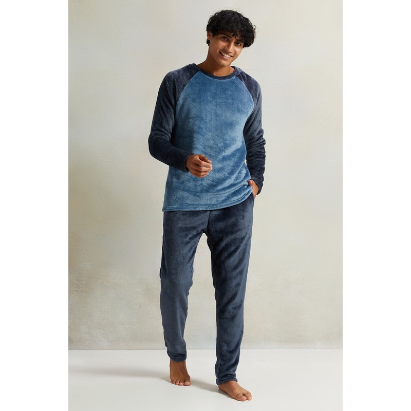 Men Blue Soft Fleece Pyjama Set (2 Piece)