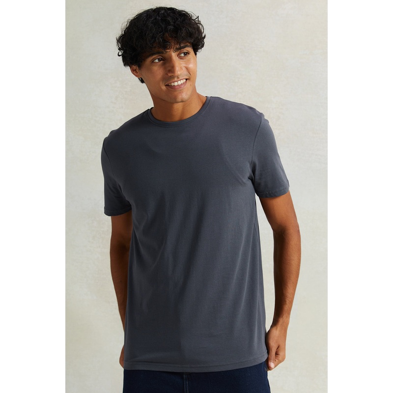 Men Charcoal Solid Crew Neck T-Shirt