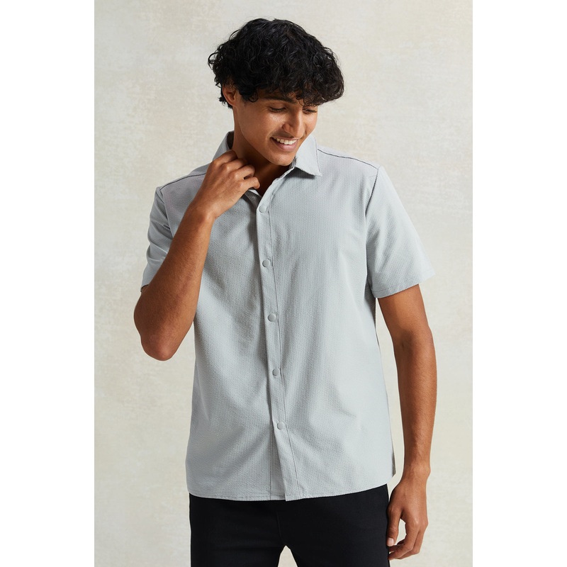 Men Grey Short Sleeved Formal Shirt