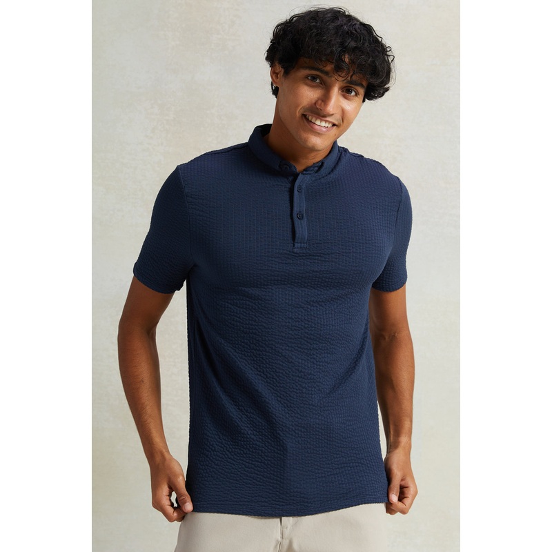Men Navy Jacquard Polo Shirt|Small|Medium|Large|X-Large|XX-Large
