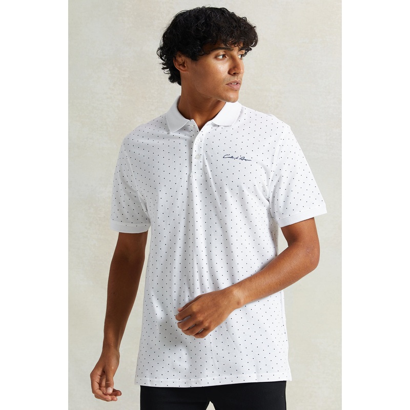 Men White Printed Polo Shirt With Chest Logo