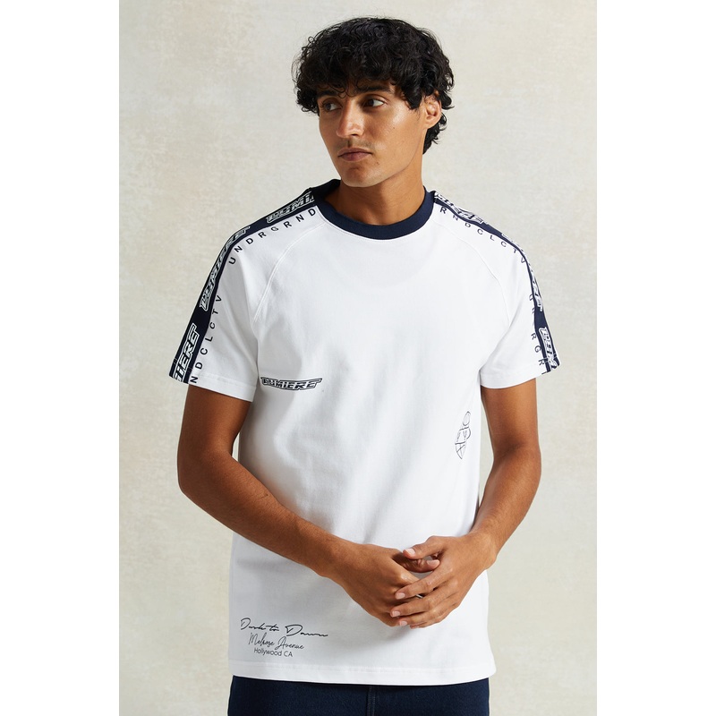 Men White T-Shirt With Shoulder Tape