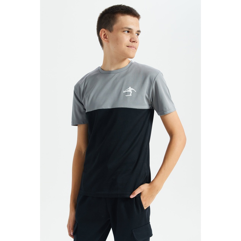 Senior Boys Black And Grey Cut And Sew T-Shirt
