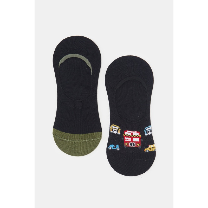 Senior Boys Black Printed Invisible Length Socks (2 Pairs)