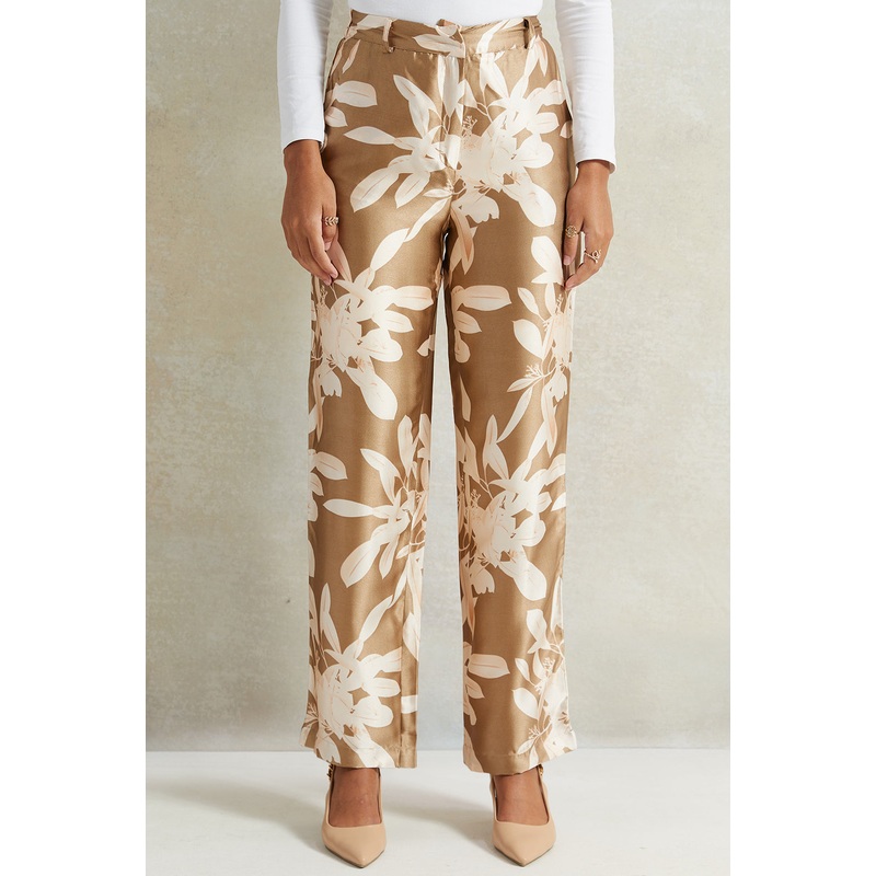 Women Brown Printed Wide Leg Trouser