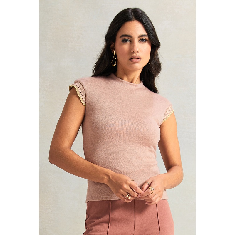Women Pink Trim Detailed Top|UK8|UK10|UK12|UK14|UK16|UK18