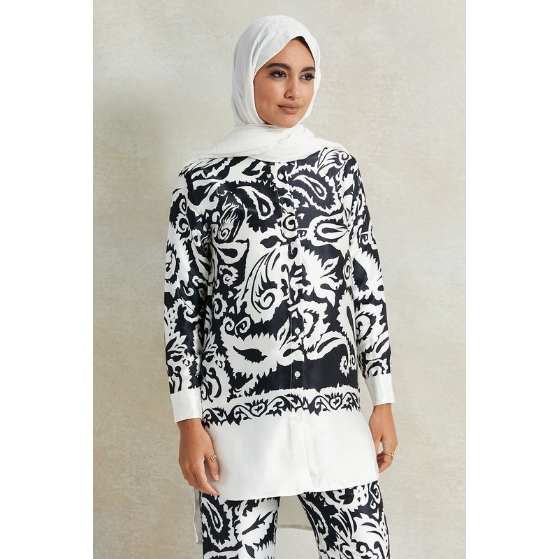 Women White Printed Collared Blouse