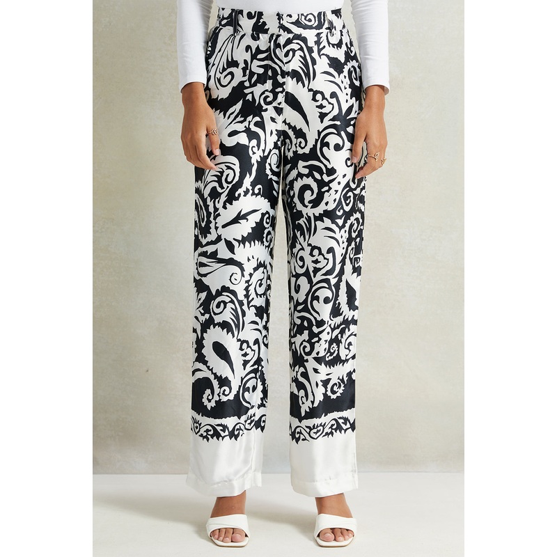 Women White Printed Wide Leg Trouser