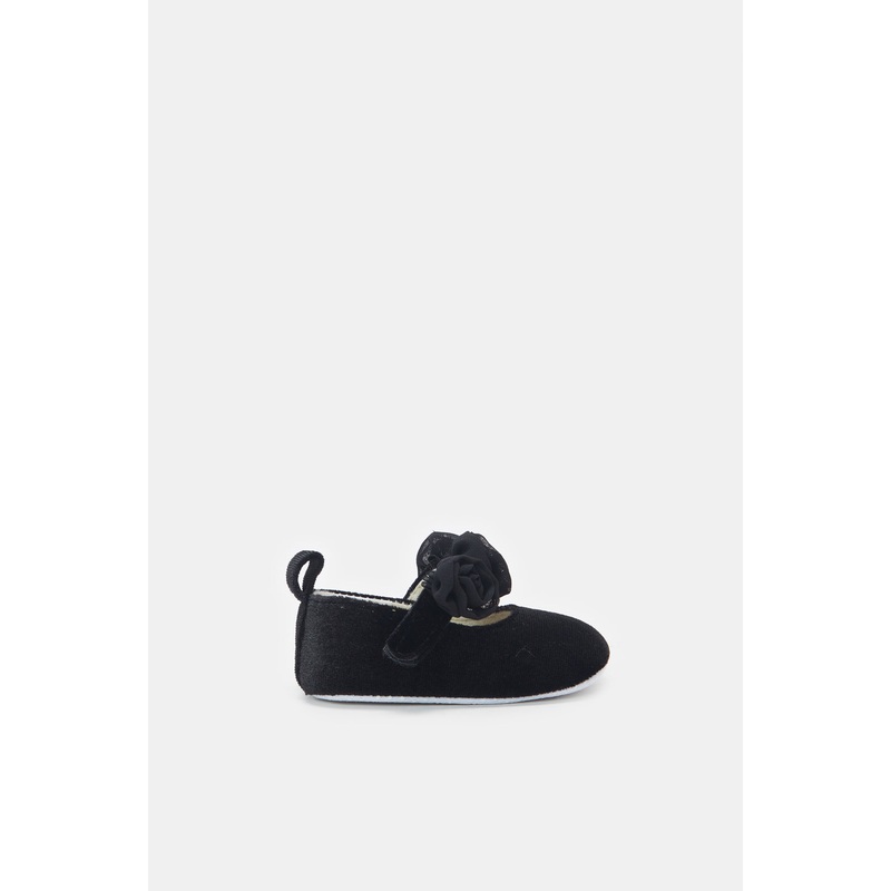Baby Black Floral Pram Shoes|0-6 Months|6-12 Months|12-18 Months