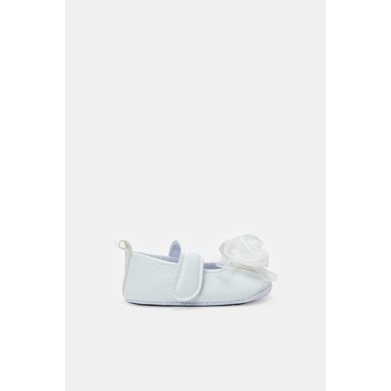 Baby White Floral Pram Shoes|0-6 Months|6-12 Months|12-18 Months