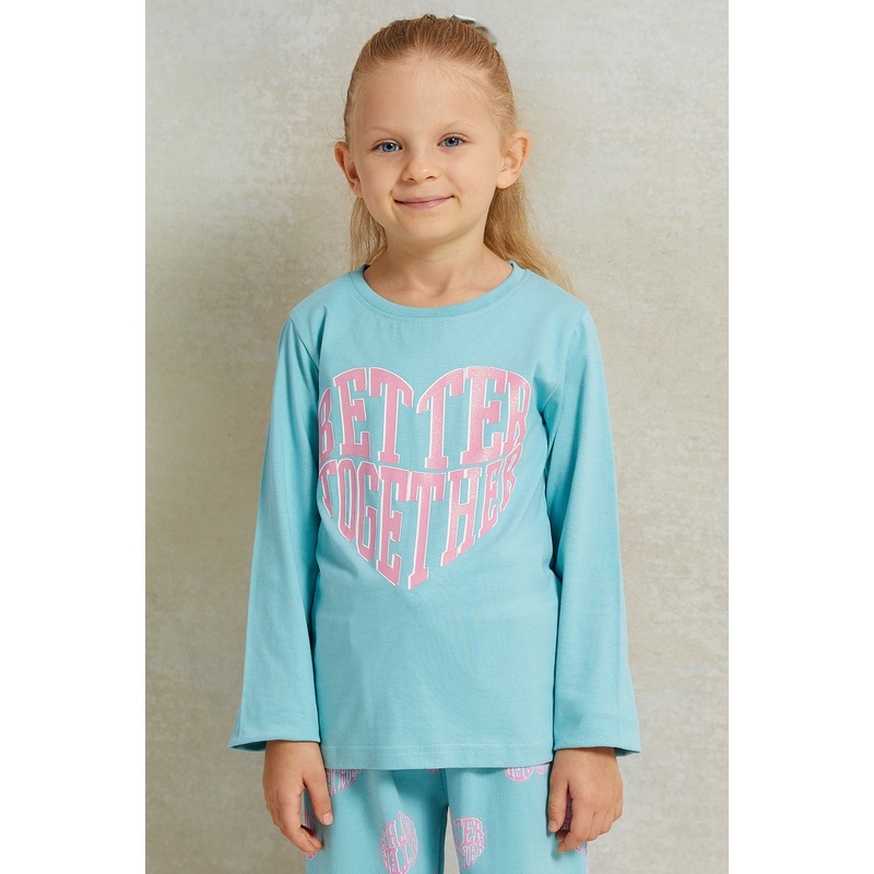 Girls Blue Better Together Placement Print T-shirt