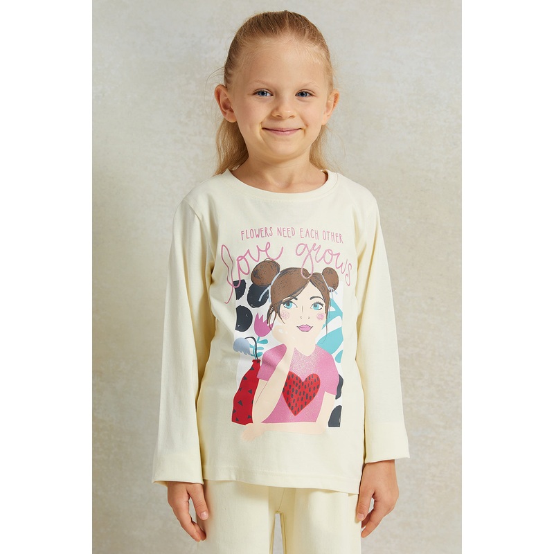 Girls Cream Love Grows Placement Print T-shirt