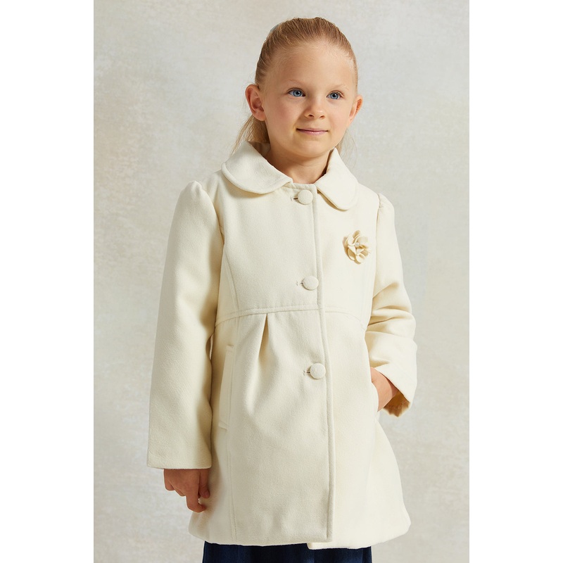 Girls Cream Peter Pan Collar Jacket