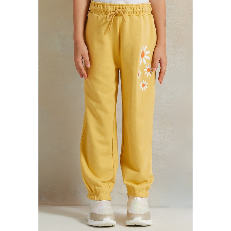 Girls Mustard Placement Print Track Pants