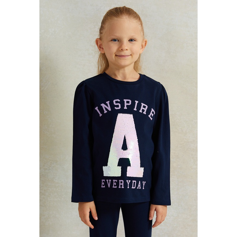 Girls Navy Inspire Everyday  Placement Print T-shirt