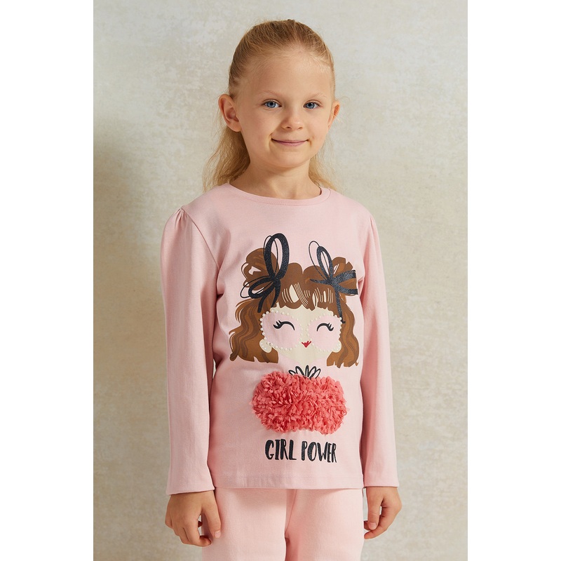 Girls Pink Girl Power Placement Print T-shirt