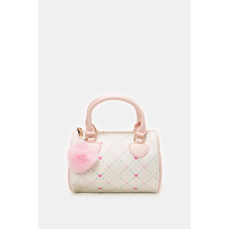 Girls White And Pink Printed Crossbody Bags