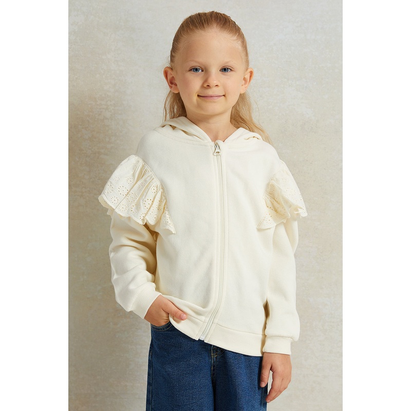 Girls White Embellished Hooded Sweatshirt