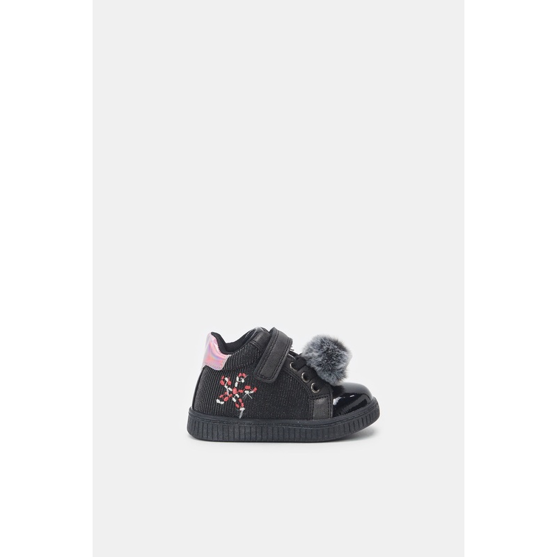 Infant Girls Black Pom High-Top Sneakers