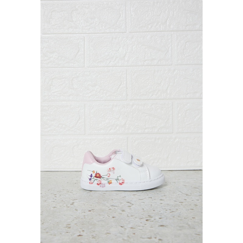Infant Girls White Floral Print Sneakers
