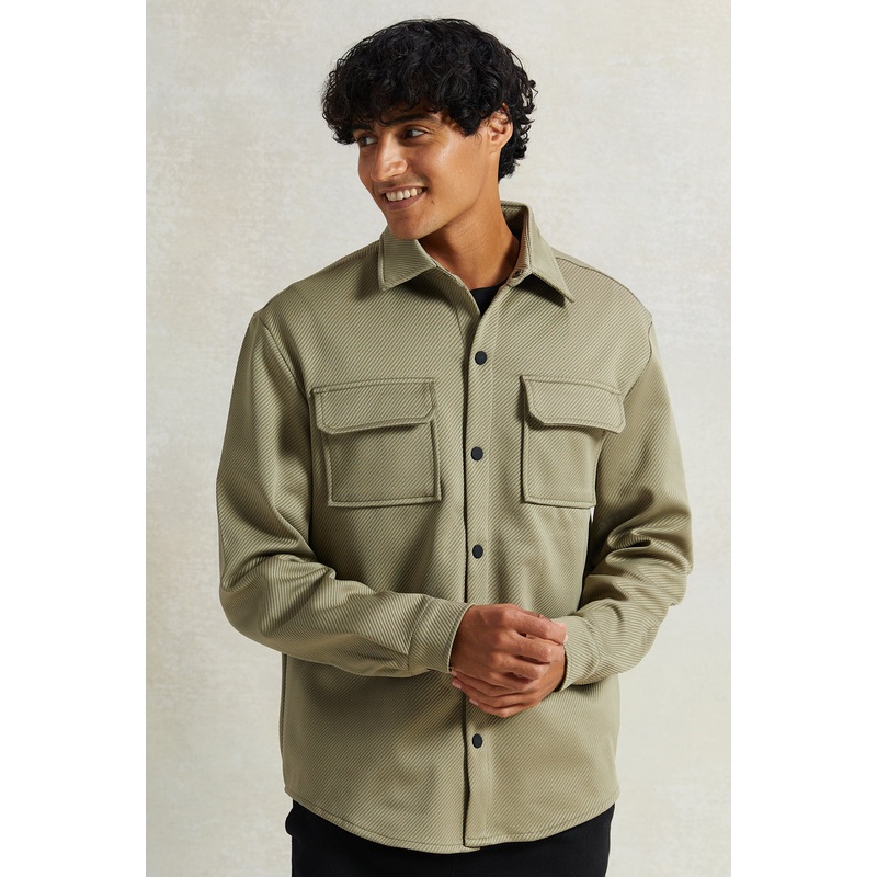 Men Beige Western Pocket Over Shirt