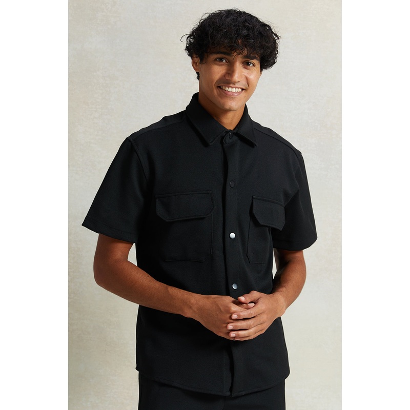 Men Black Boxy Fit Overshirt|Small|Medium|Large|X-Large|XX-Large