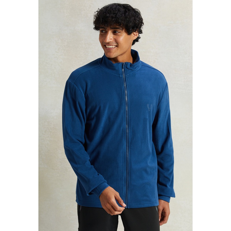 Men Blue Micro Polar Zipper Sweatshirt