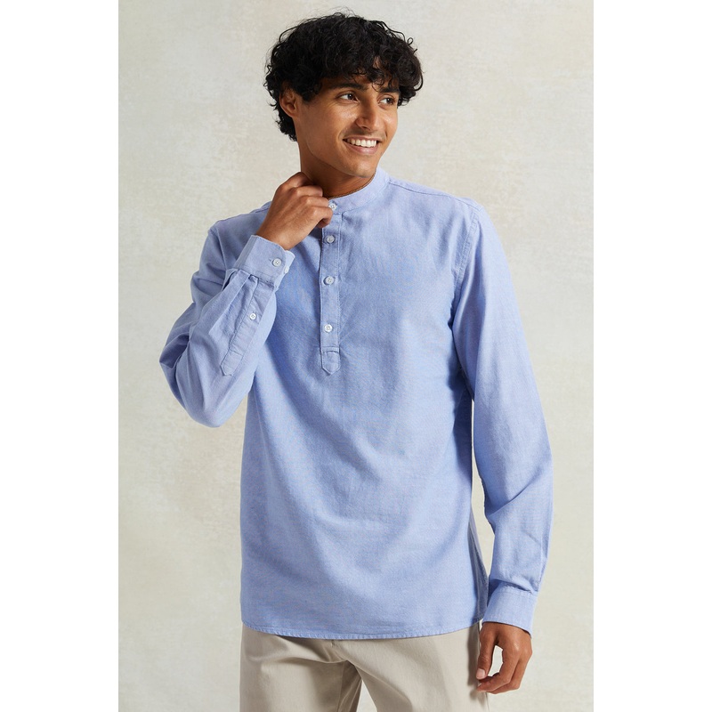 Men Blue Suede Tipped Kurta Shirt