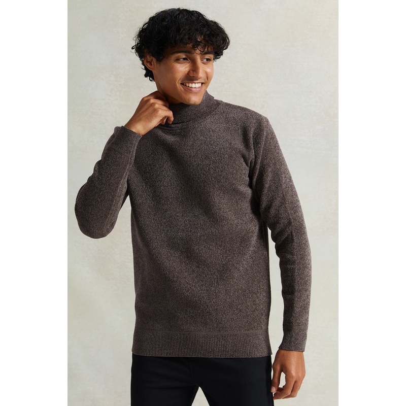 Men Brown High-Neck Pullover|Small|Medium|Large|X-Large|XX-Large