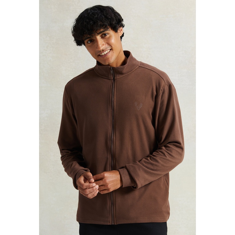 Men Brown High-Neck Sweatshirt