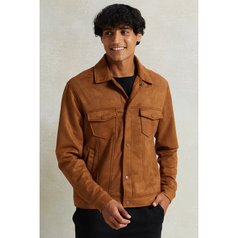 Men Brown Suede Trucker Jacket