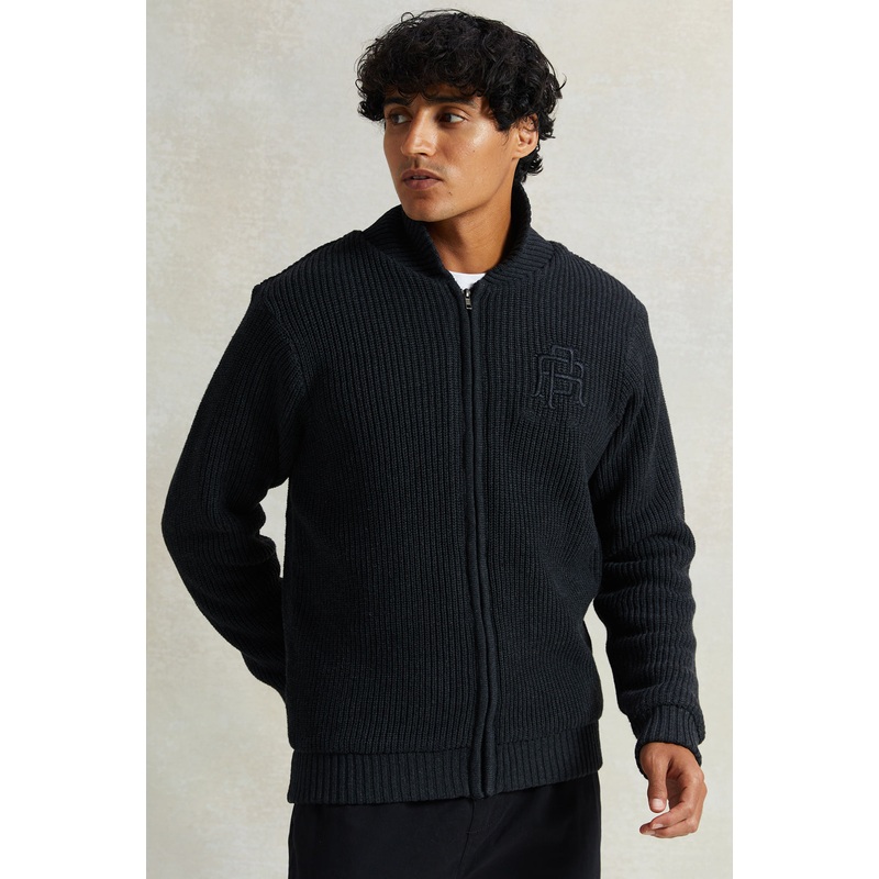 Men Charcoal Shawl Collar Cardigan With Faux Fur Lining