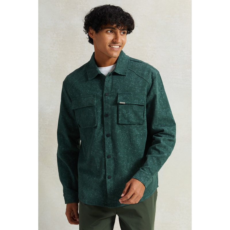 Men Green Western Pocket Over Shirt