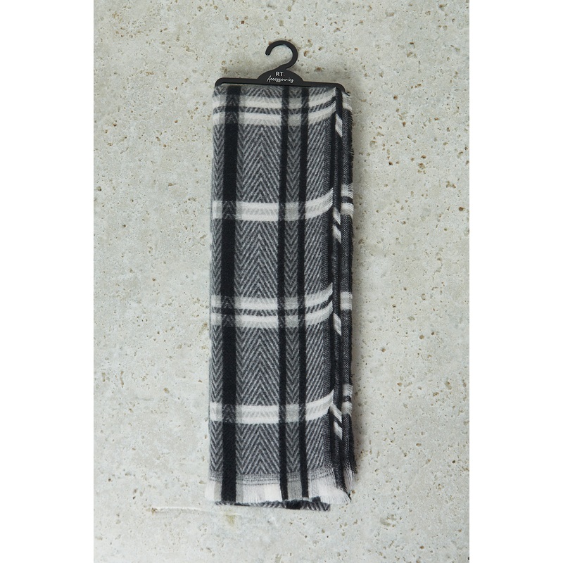 Men Grey And Black Checkered Scarf