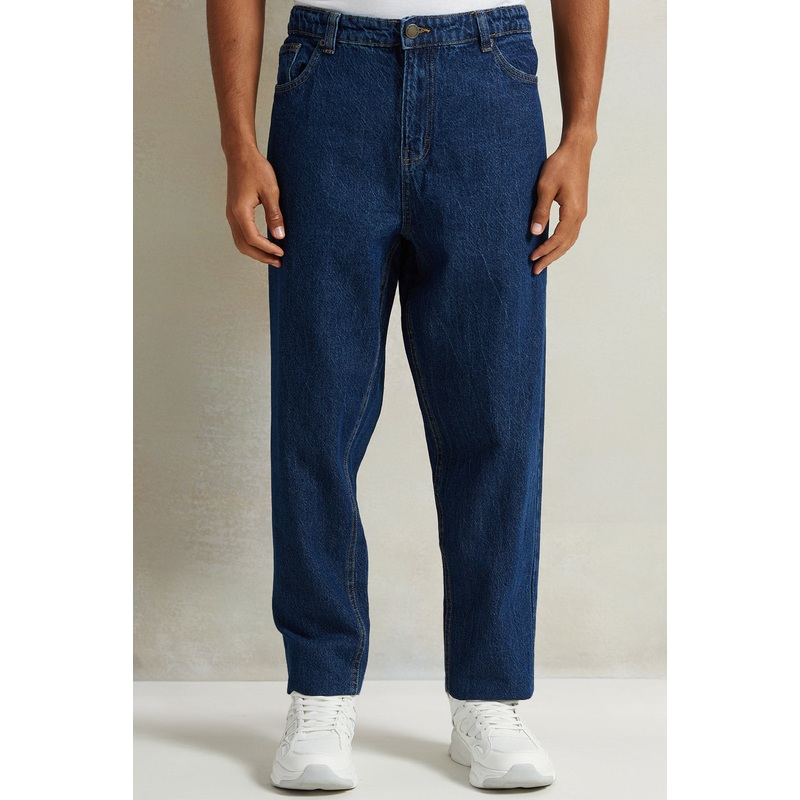 Men Navy Basic 5-Pocket Standard Fit Jeans