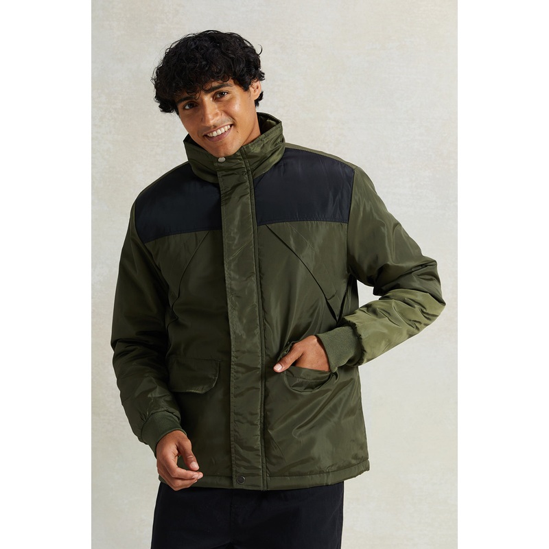 Men Olive High-Neck Jacket|Small|Medium|Large|X-Large|XX-Large
