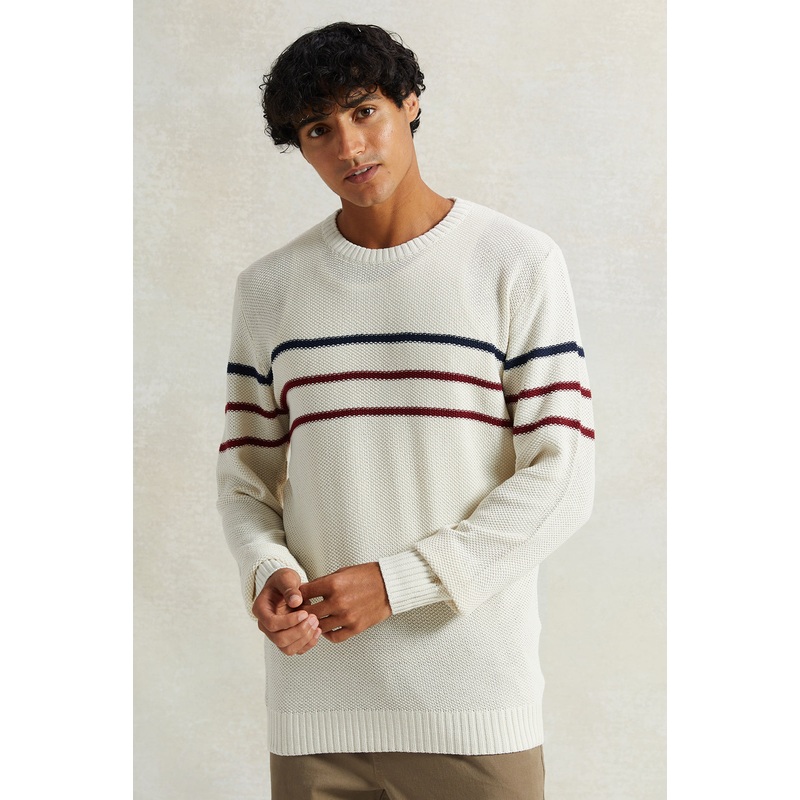 Men White Striped Pullover|Small|Medium|Large|X-Large|XX-Large