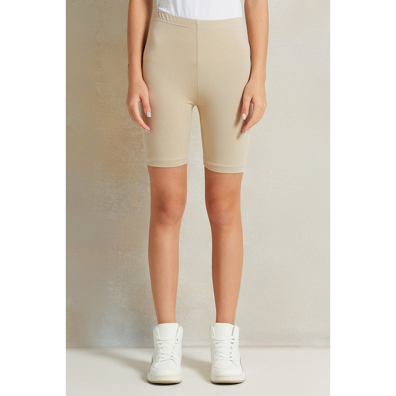 Senior Girls Beige And Black Cycling Shorts Set Of (2 Piece)
