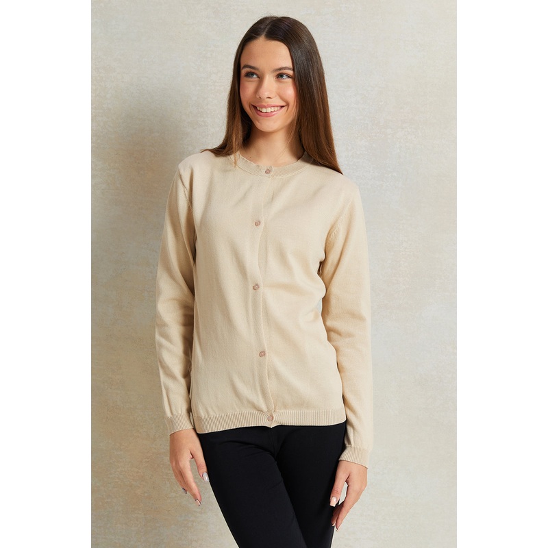 Senior Girls Beige Knitted Cardigan