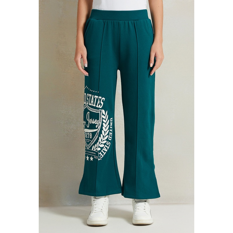 Senior Girls Green Printed Track Pants