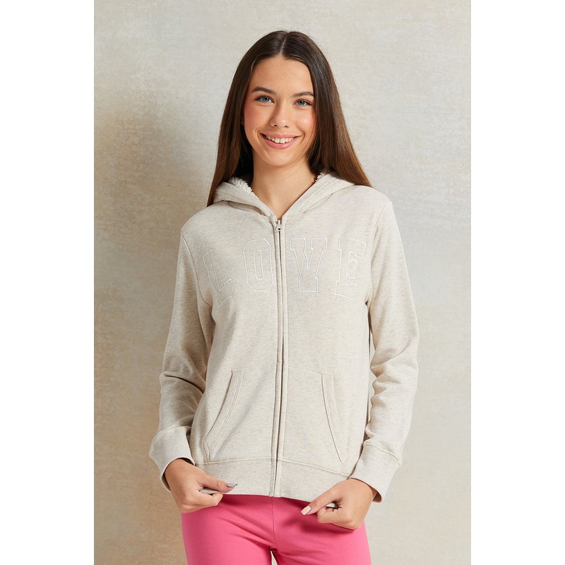 Senior Girls Ivory Zip-Through  Hooded Sweatshirt