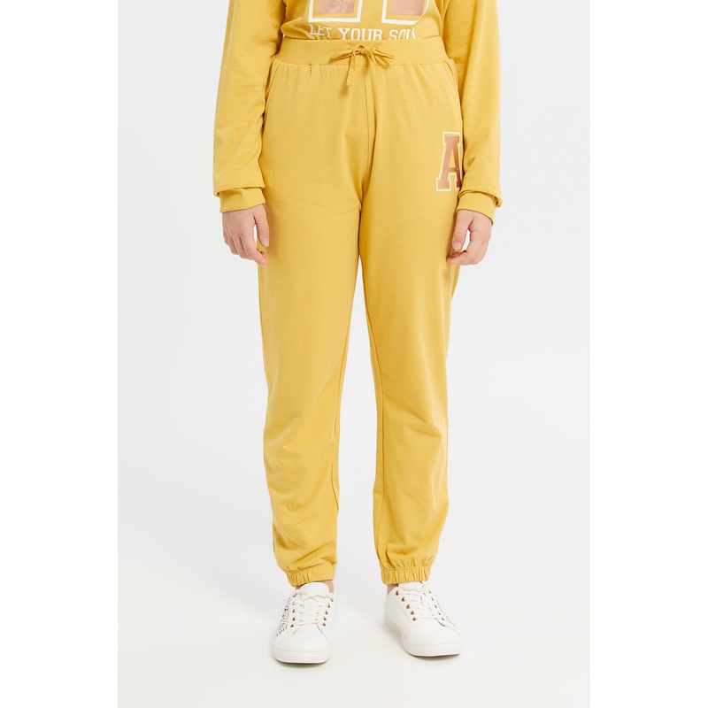 Senior Girls Mustard Printed Track Pants