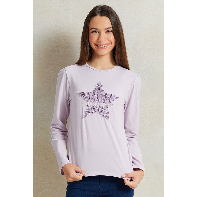 Senior Girls Purple Embroidered Long Sleeve T-shirt